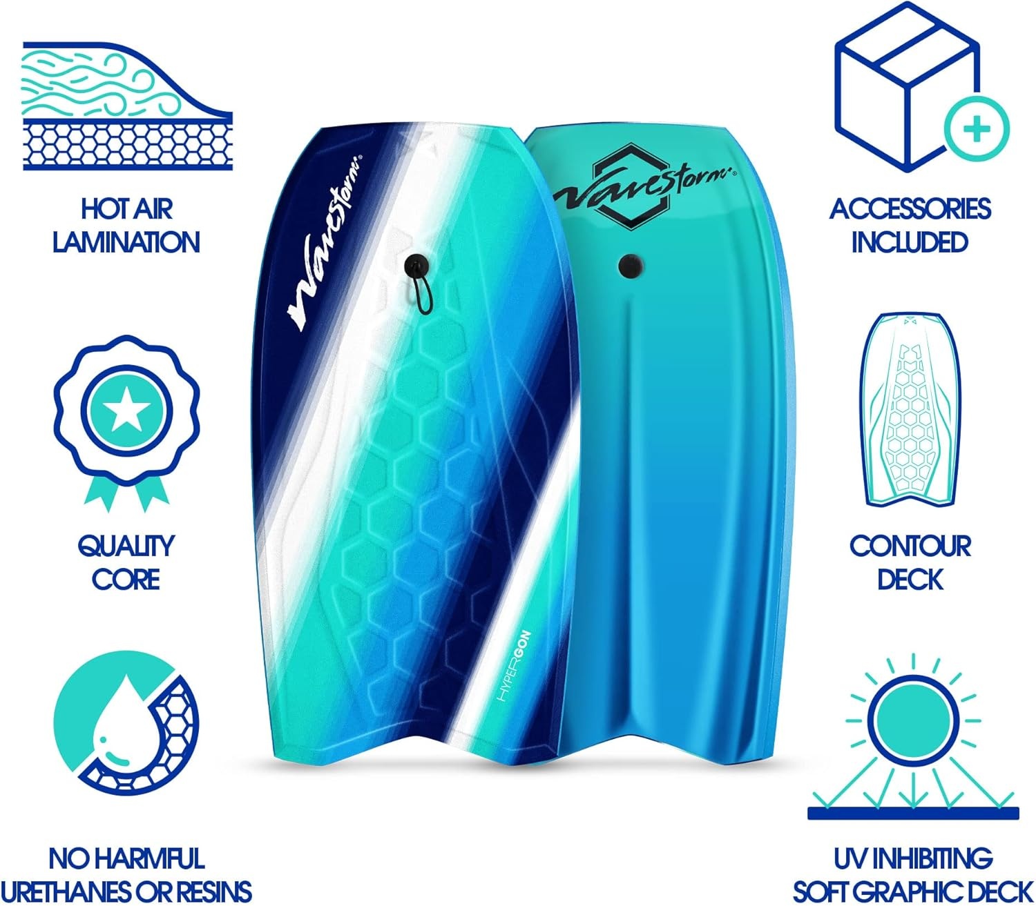 Wave Storm 42.5in Performance Foam Bodyboard with Sector Fin Channel Bottom(Turquoise)